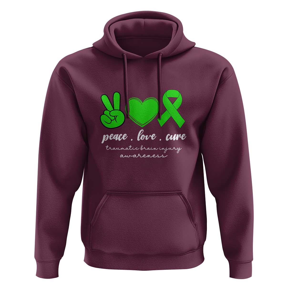 Traumatic Brain Injury Awareness Hoodie Peace Love Cure TBI Warrior