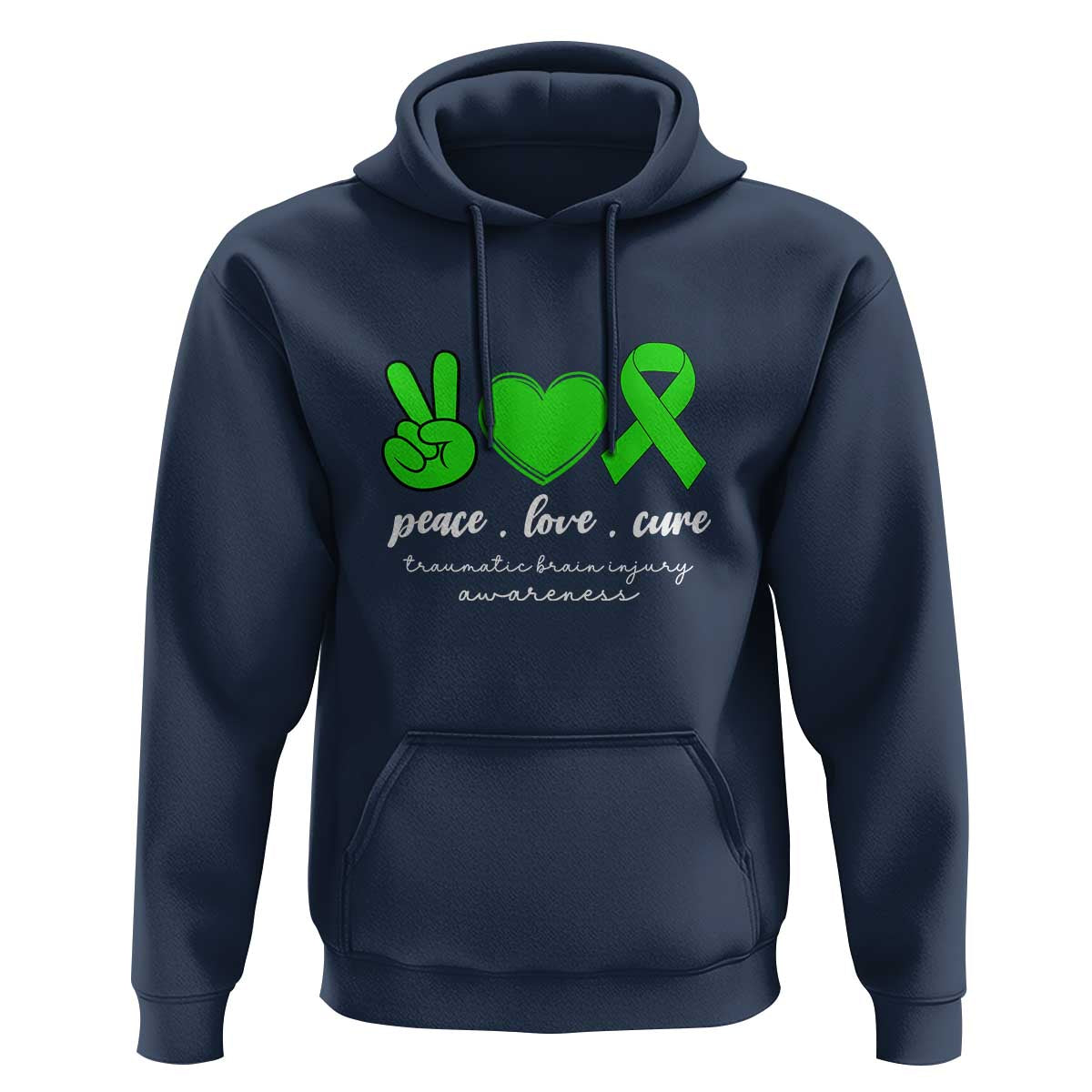 Traumatic Brain Injury Awareness Hoodie Peace Love Cure TBI Warrior