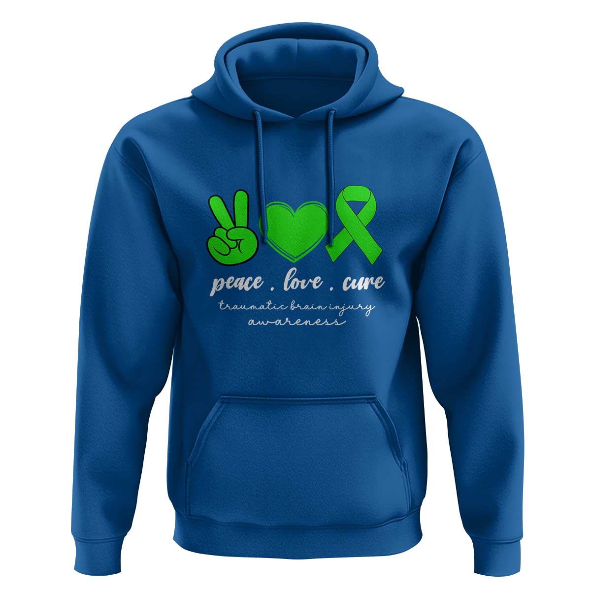 Traumatic Brain Injury Awareness Hoodie Peace Love Cure TBI Warrior