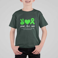 Traumatic Brain Injury Awareness T Shirt For Kid Peace Love Cure TBI Warrior