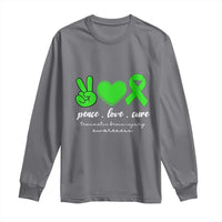 Traumatic Brain Injury Awareness Long Sleeve Shirt Peace Love Cure TBI Warrior