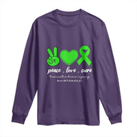 Traumatic Brain Injury Awareness Long Sleeve Shirt Peace Love Cure TBI Warrior