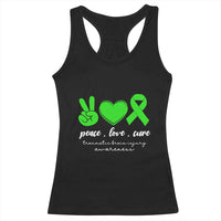 Traumatic Brain Injury Awareness Racerback Tank Top Peace Love Cure TBI Warrior