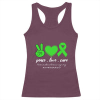 Traumatic Brain Injury Awareness Racerback Tank Top Peace Love Cure TBI Warrior