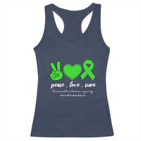 Traumatic Brain Injury Awareness Racerback Tank Top Peace Love Cure TBI Warrior