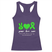 Traumatic Brain Injury Awareness Racerback Tank Top Peace Love Cure TBI Warrior