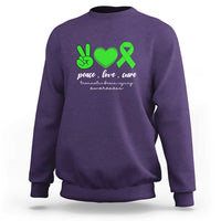Traumatic Brain Injury Awareness Sweatshirt Peace Love Cure TBI Warrior