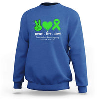 Traumatic Brain Injury Awareness Sweatshirt Peace Love Cure TBI Warrior