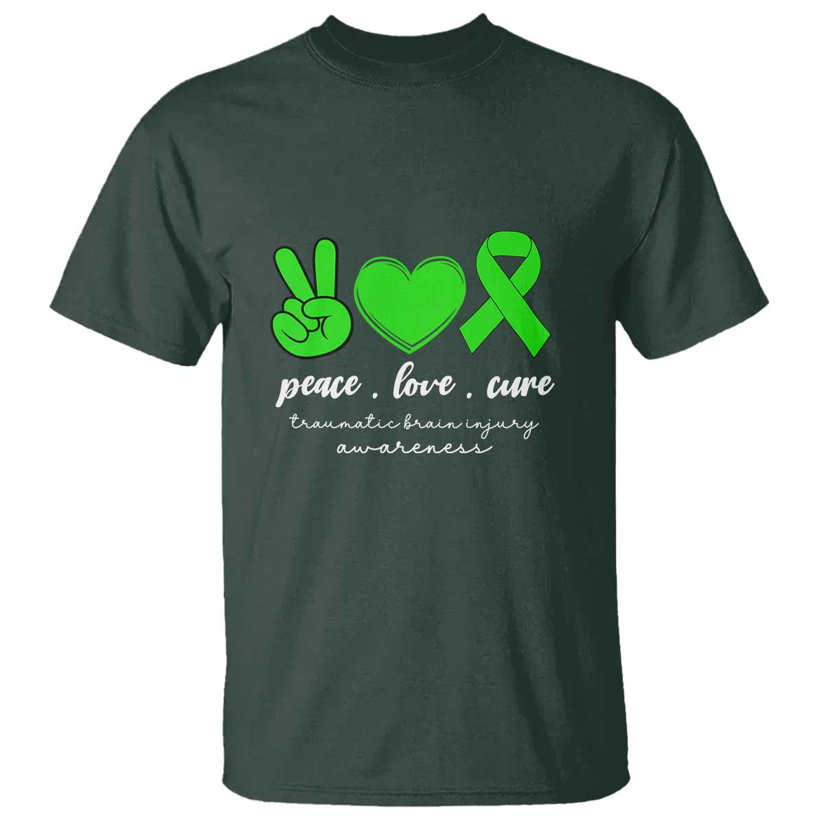 Traumatic Brain Injury Awareness T Shirt Peace Love Cure TBI Warrior