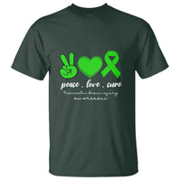 Traumatic Brain Injury Awareness T Shirt Peace Love Cure TBI Warrior