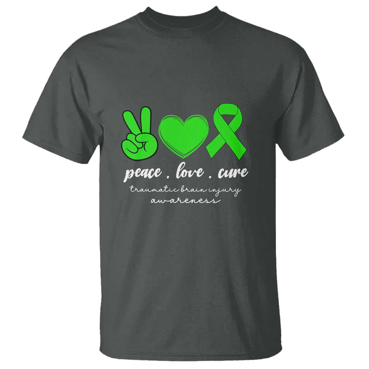 Traumatic Brain Injury Awareness T Shirt Peace Love Cure TBI Warrior