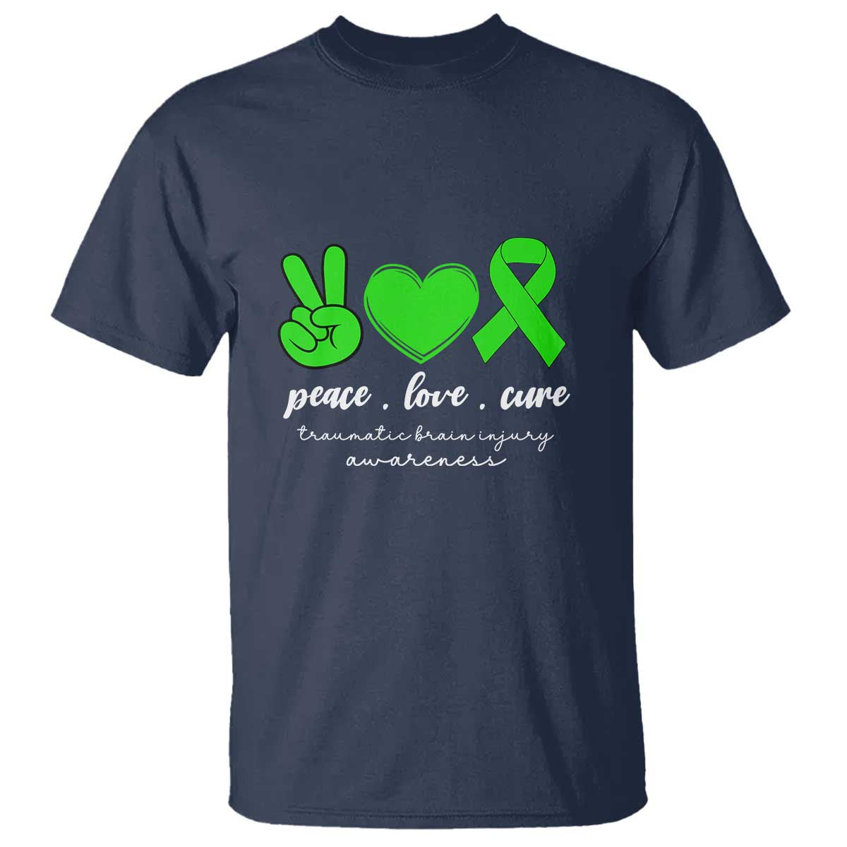 Traumatic Brain Injury Awareness T Shirt Peace Love Cure TBI Warrior