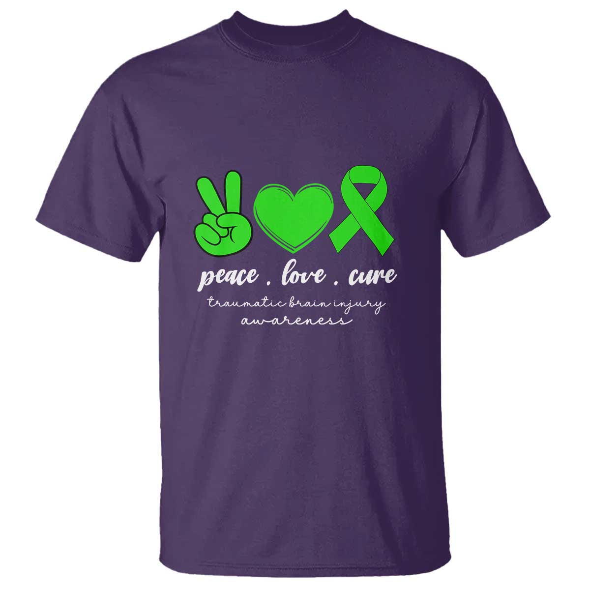 Traumatic Brain Injury Awareness T Shirt Peace Love Cure TBI Warrior
