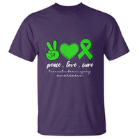 Traumatic Brain Injury Awareness T Shirt Peace Love Cure TBI Warrior