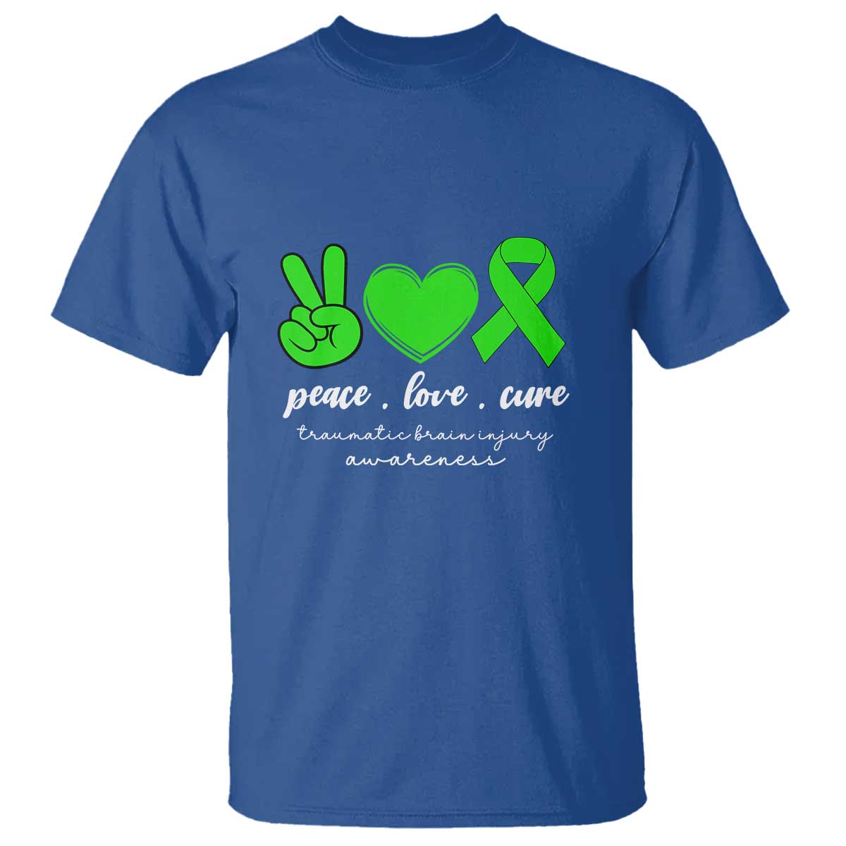 Traumatic Brain Injury Awareness T Shirt Peace Love Cure TBI Warrior
