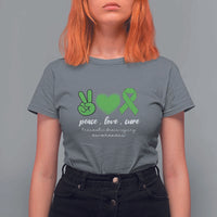 Traumatic Brain Injury Awareness T Shirt For Women Peace Love Cure TBI Warrior