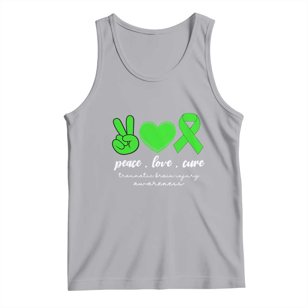 Traumatic Brain Injury Awareness Tank Top Peace Love Cure TBI Warrior