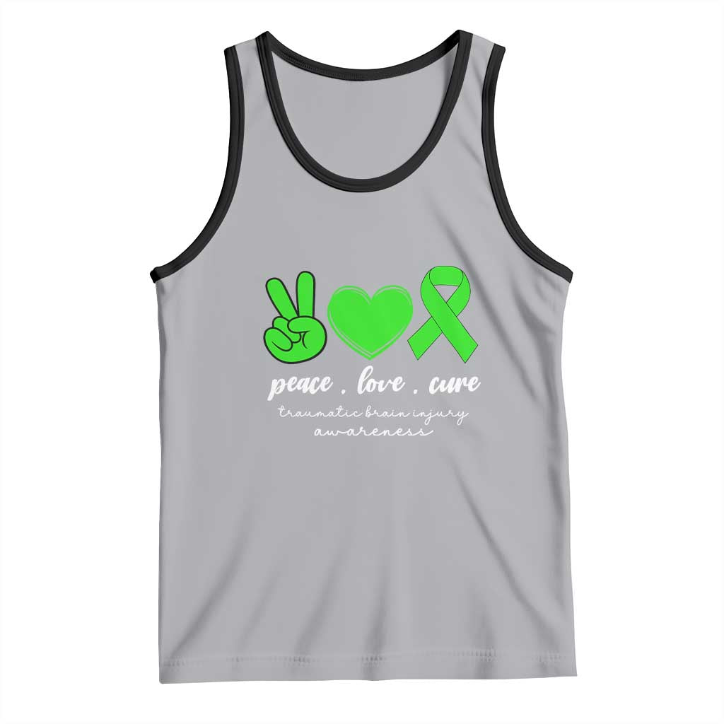 Traumatic Brain Injury Awareness Tank Top Peace Love Cure TBI Warrior