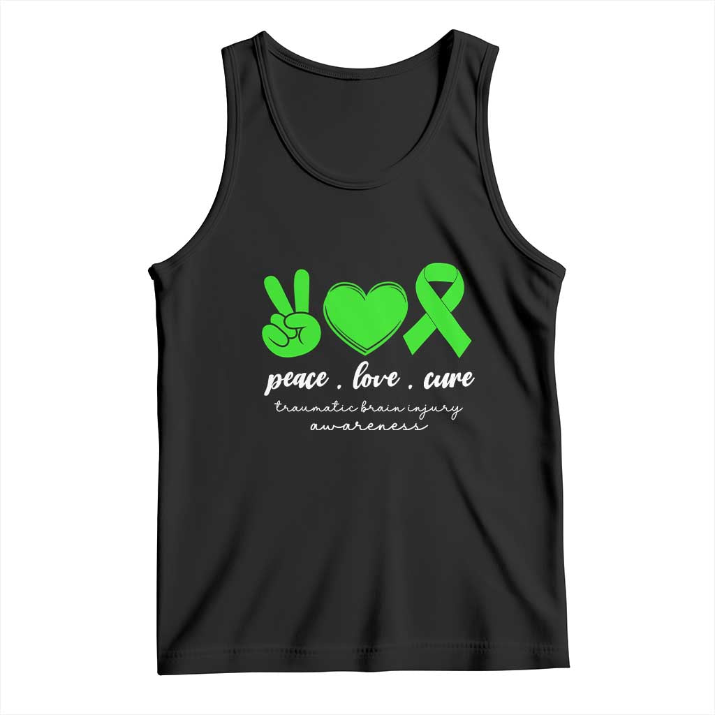 Traumatic Brain Injury Awareness Tank Top Peace Love Cure TBI Warrior
