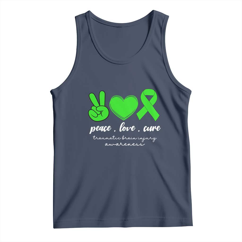 Traumatic Brain Injury Awareness Tank Top Peace Love Cure TBI Warrior