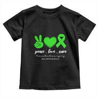 Traumatic Brain Injury Awareness Toddler T Shirt Peace Love Cure TBI Warrior