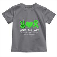 Traumatic Brain Injury Awareness Toddler T Shirt Peace Love Cure TBI Warrior