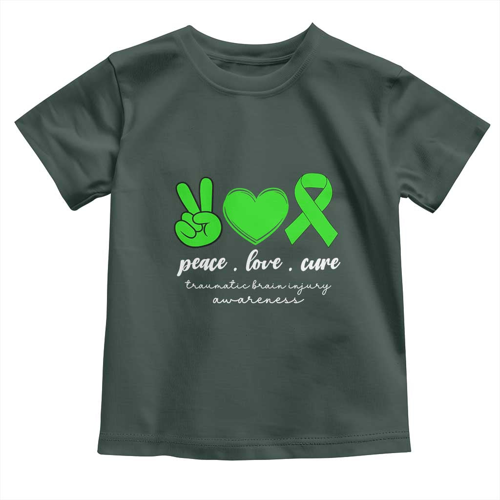 Traumatic Brain Injury Awareness Toddler T Shirt Peace Love Cure TBI Warrior