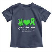 Traumatic Brain Injury Awareness Toddler T Shirt Peace Love Cure TBI Warrior
