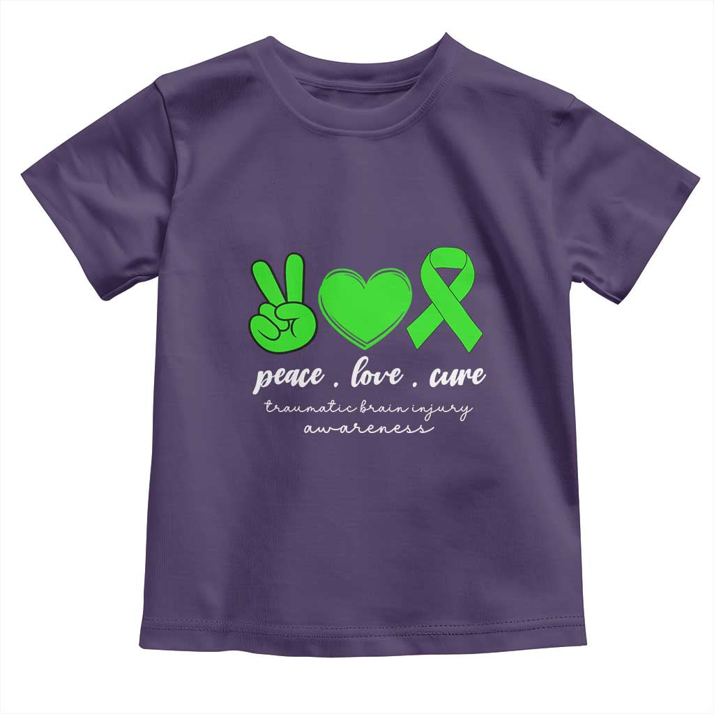 Traumatic Brain Injury Awareness Toddler T Shirt Peace Love Cure TBI Warrior