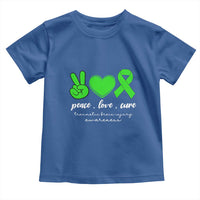 Traumatic Brain Injury Awareness Toddler T Shirt Peace Love Cure TBI Warrior