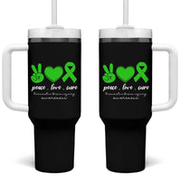 Traumatic Brain Injury Awareness Tumbler With Handle Peace Love Cure TBI Warrior