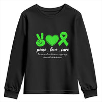 Traumatic Brain Injury Awareness Youth Sweatshirt Peace Love Cure TBI Warrior