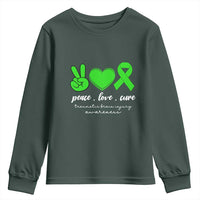 Traumatic Brain Injury Awareness Youth Sweatshirt Peace Love Cure TBI Warrior