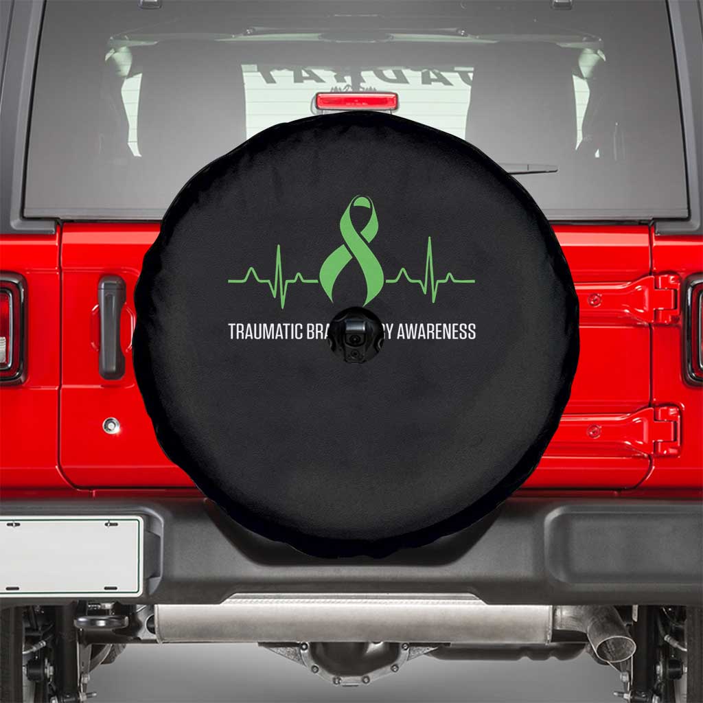 Traumatic Brain Injury Awareness Spare Tire Cover TBI Warrior Heartbeat Green Ribbon