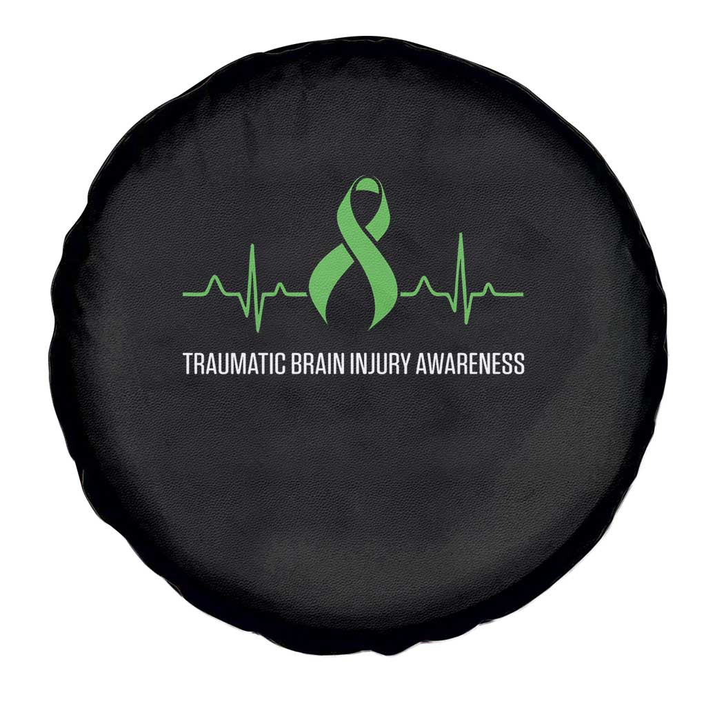 Traumatic Brain Injury Awareness Spare Tire Cover TBI Warrior Heartbeat Green Ribbon
