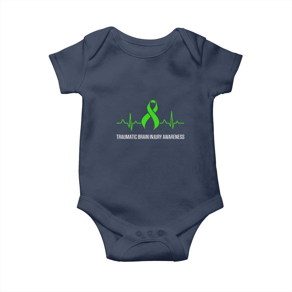 Traumatic Brain Injury Awareness Baby Onesie TBI Warrior Heartbeat Green Ribbon
