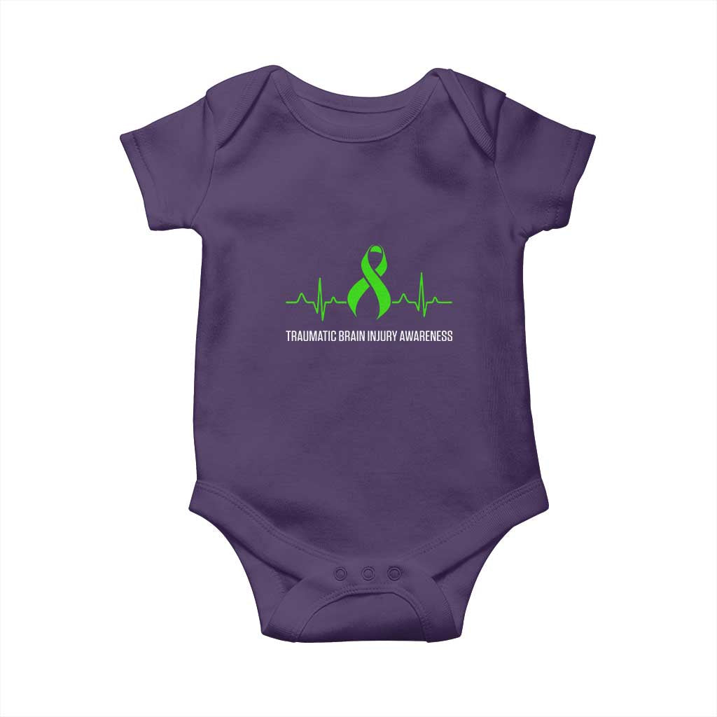 Traumatic Brain Injury Awareness Baby Onesie TBI Warrior Heartbeat Green Ribbon