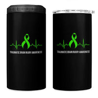 Traumatic Brain Injury Awareness 4 in 1 Can Cooler Tumbler TBI Warrior Heartbeat Green Ribbon