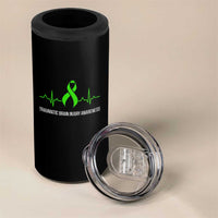 Traumatic Brain Injury Awareness 4 in 1 Can Cooler Tumbler TBI Warrior Heartbeat Green Ribbon