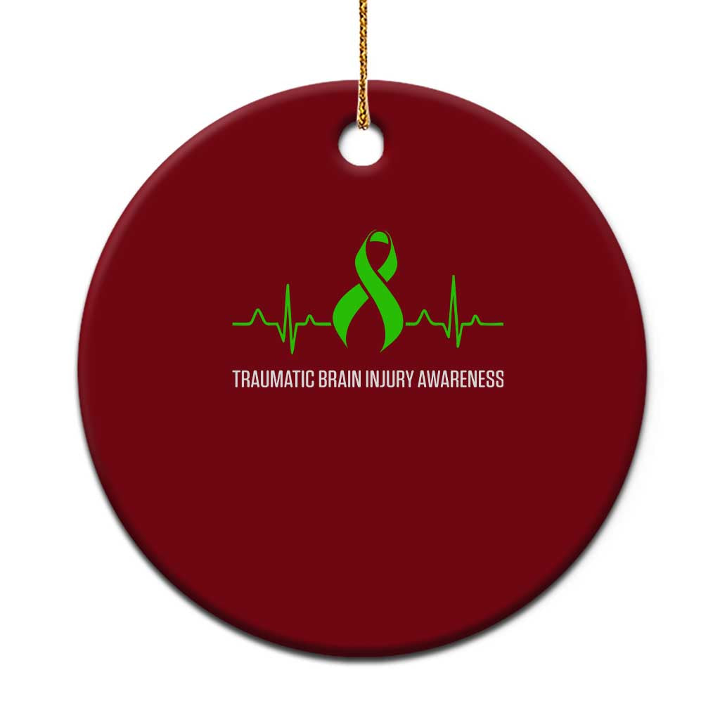 Traumatic Brain Injury Awareness Ceramic Ornament TBI Warrior Heartbeat Green Ribbon - Wonder Print Shop