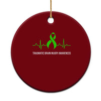 Traumatic Brain Injury Awareness Ceramic Ornament TBI Warrior Heartbeat Green Ribbon - Wonder Print Shop