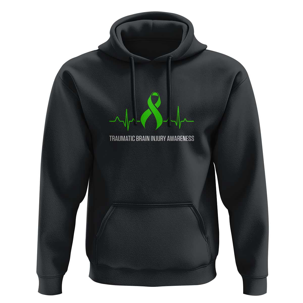 Traumatic Brain Injury Awareness Hoodie TBI Warrior Heartbeat Green Ribbon