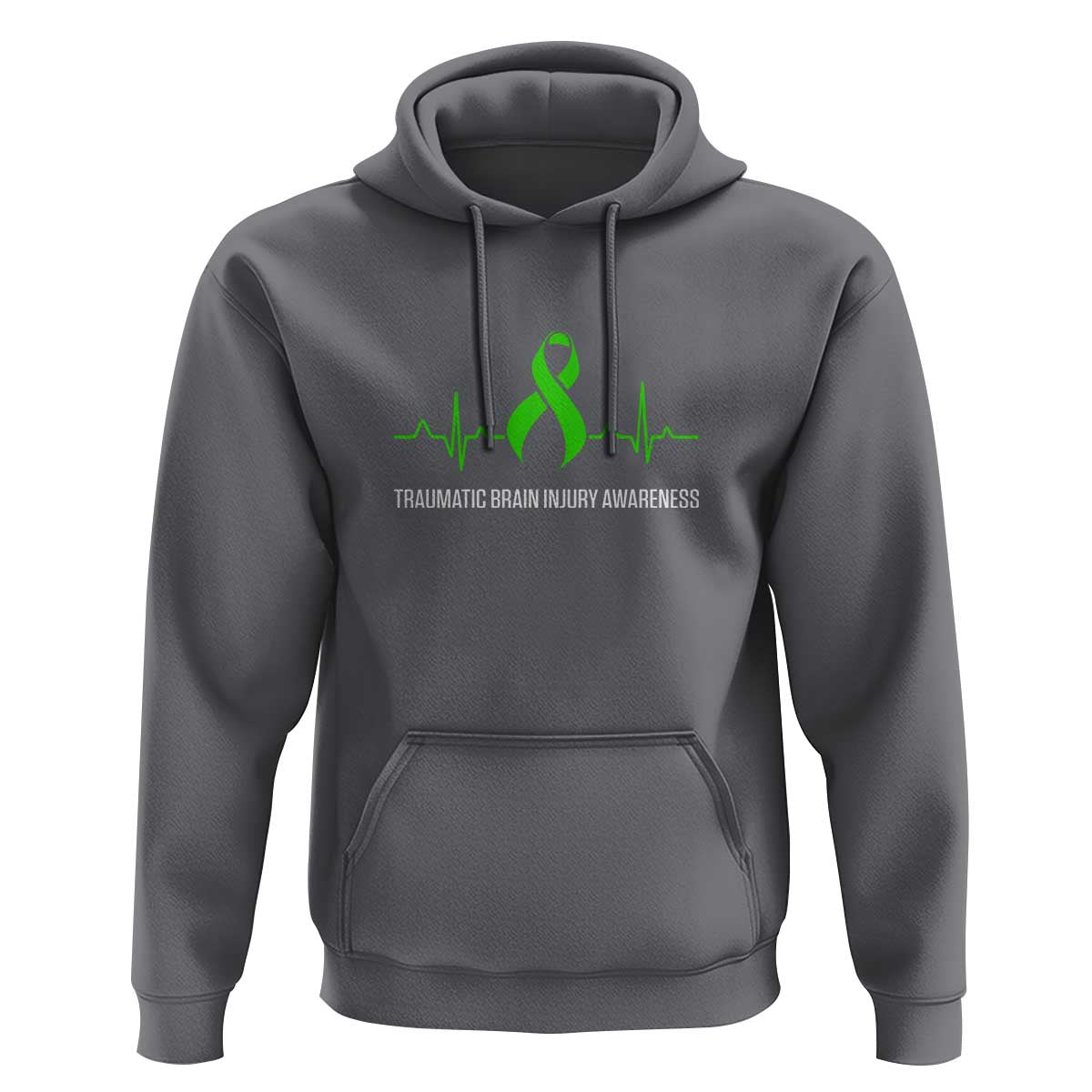 Traumatic Brain Injury Awareness Hoodie TBI Warrior Heartbeat Green Ribbon
