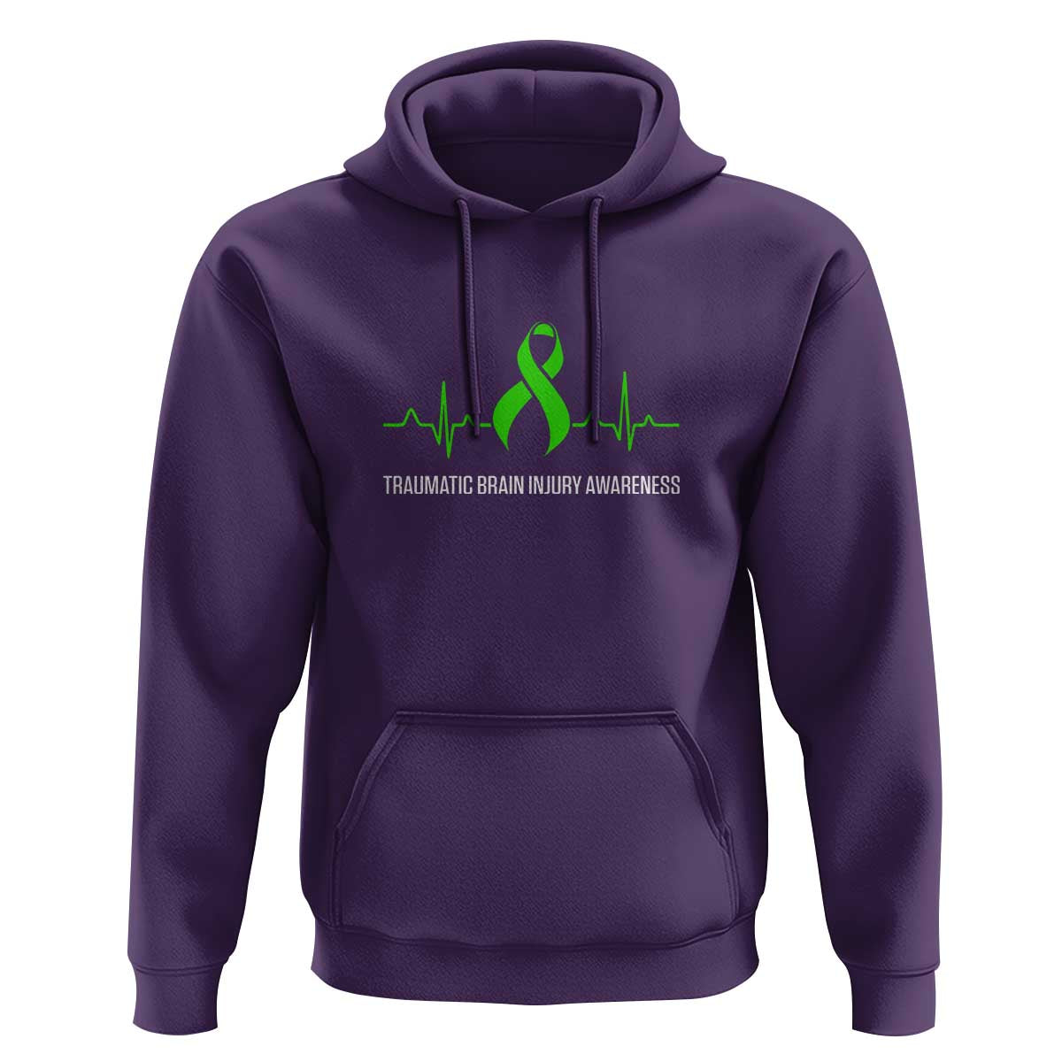 Traumatic Brain Injury Awareness Hoodie TBI Warrior Heartbeat Green Ribbon