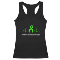 Traumatic Brain Injury Awareness Racerback Tank Top TBI Warrior Heartbeat Green Ribbon