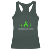 Traumatic Brain Injury Awareness Racerback Tank Top TBI Warrior Heartbeat Green Ribbon