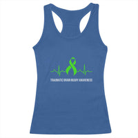 Traumatic Brain Injury Awareness Racerback Tank Top TBI Warrior Heartbeat Green Ribbon