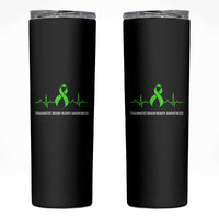 Traumatic Brain Injury Awareness Skinny Tumbler TBI Warrior Heartbeat Green Ribbon