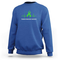 Traumatic Brain Injury Awareness Sweatshirt TBI Warrior Heartbeat Green Ribbon