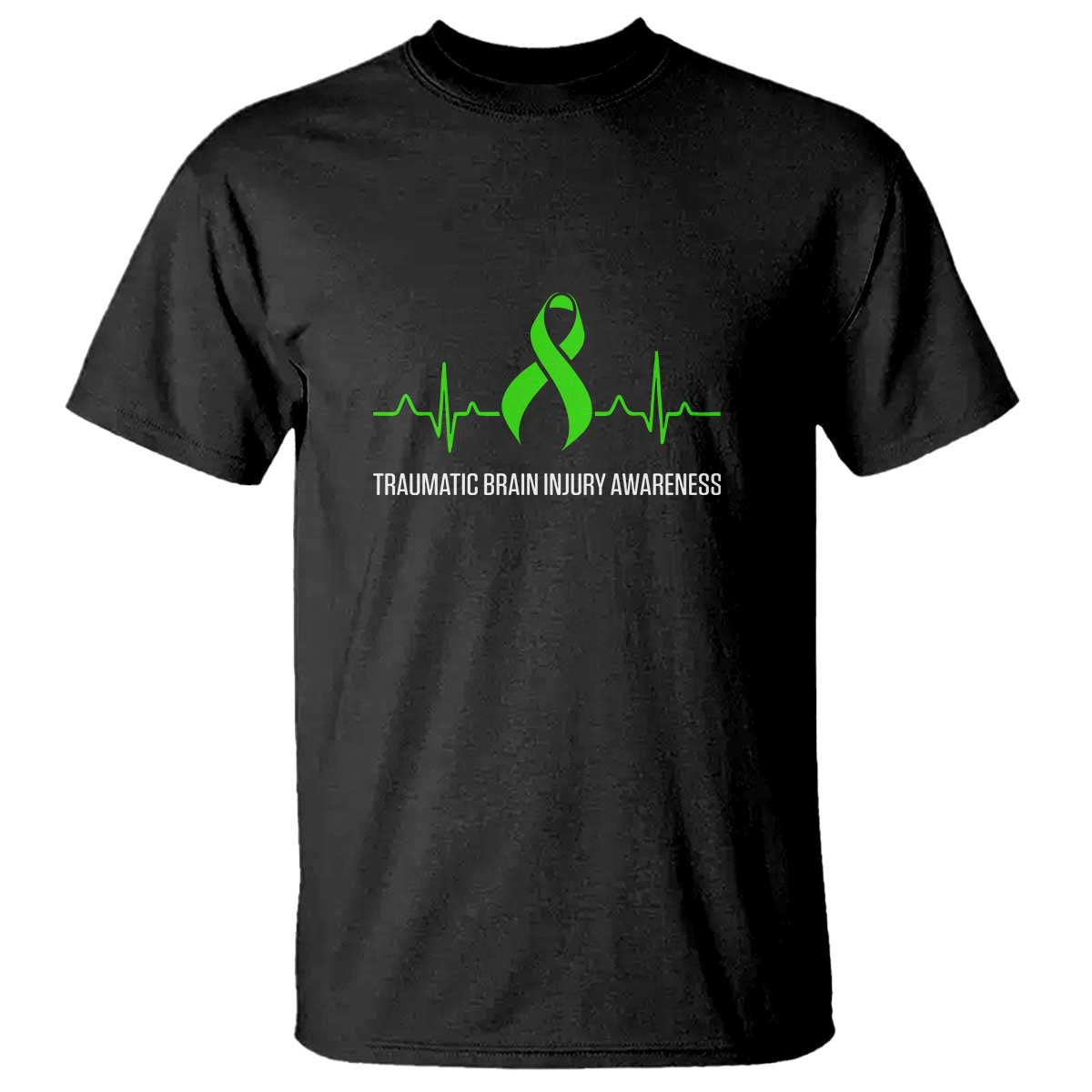 Traumatic Brain Injury Awareness T Shirt TBI Warrior Heartbeat Green Ribbon